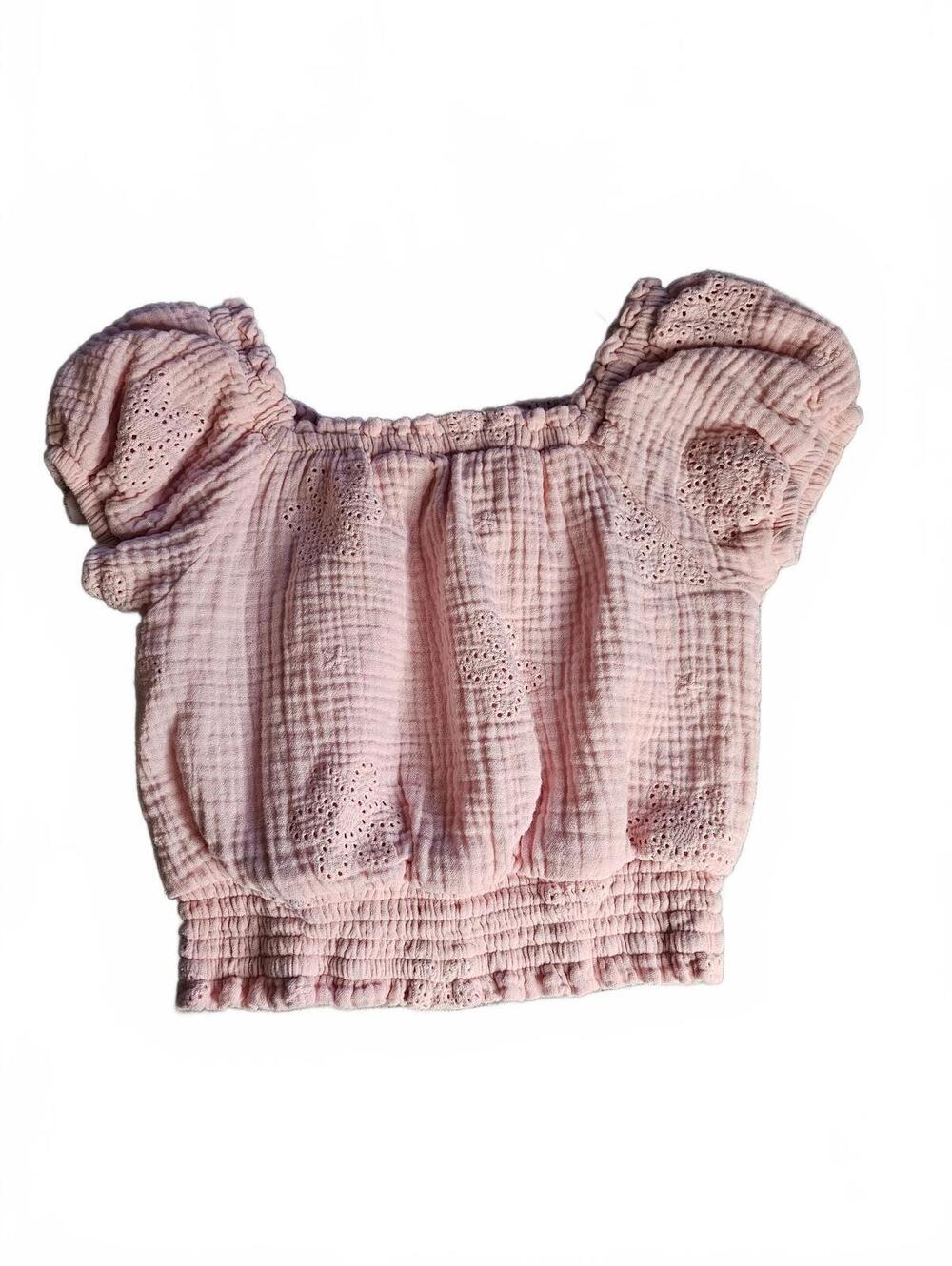 Cupcakes and Cashmere Pink Eyelet Puff Sleeve Crop Top Girls Size 5-6